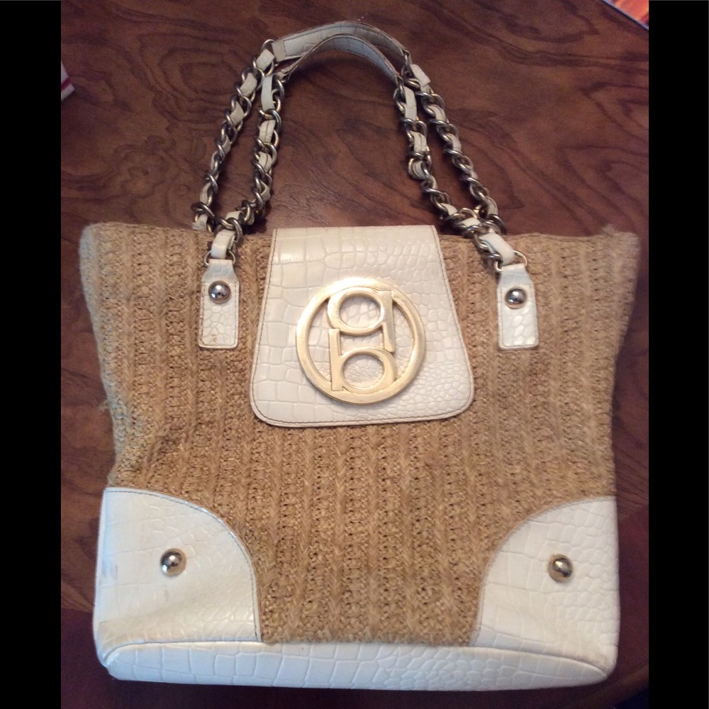 BEBE Straw & Crocodile Large Tote